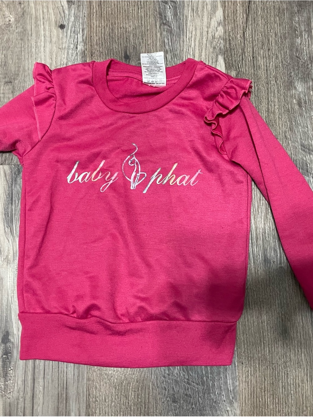 Kids girls Baby Phat Fuchsia Ruffle Shoulder Pullover with Silver Logo 4T